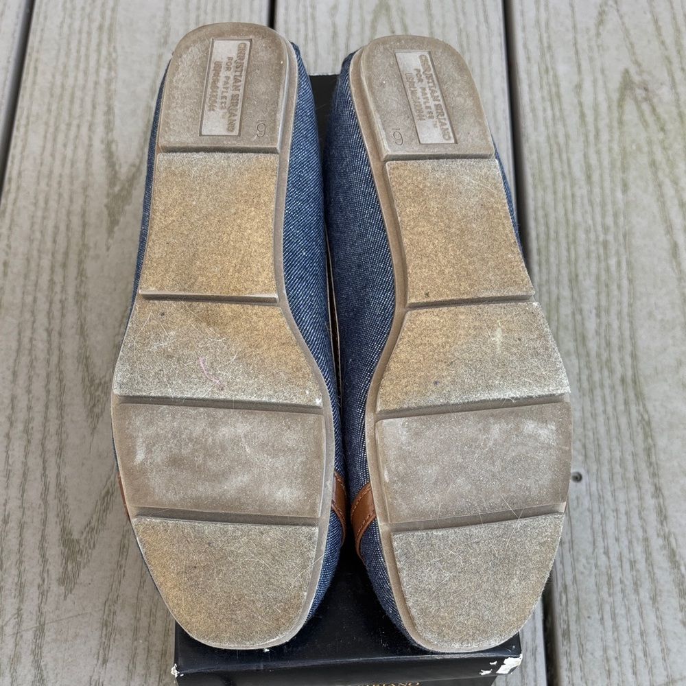 Christian Siriano Denim and Tan Loafers with Gold Accent - Picture 3 of 3